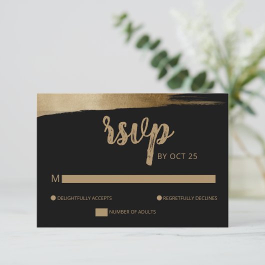 Cartons Réponse Elégant Rustic Black Gold Simple Mariage moderne (Debout devant)