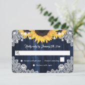 Cartons Réponse Elegant Rustic Navy Blue Wood Sunflower Wedding (Debout devant)