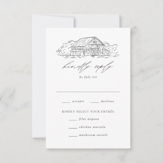 Cartons Réponse Élégant Rustique Grange Mariage choix de repas (Devant)