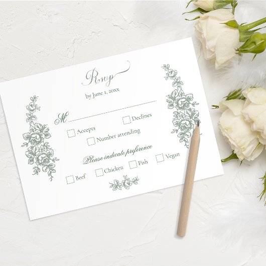 Cartons Réponse Elegant Sage Baroque Roses Wedding
