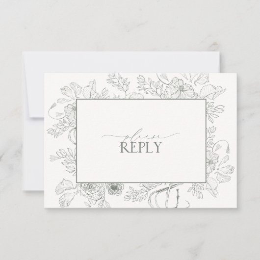 Cartons Réponse Élégant Sage Green Floral Line Art Mariage QR Code (Devant)