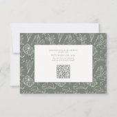 Cartons Réponse Élégant Sage Green Floral Line Art Mariage QR Code (Dos)