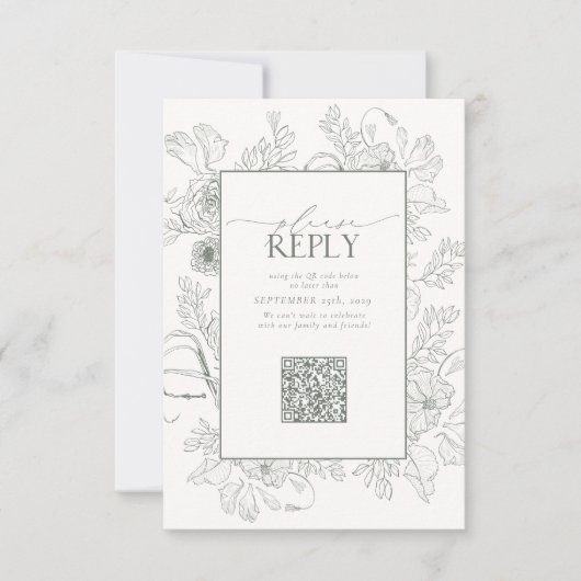 Cartons Réponse Elegant Sage Green Mariage QR Code Veuillez Répond (Devant)