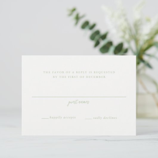 Cartons Réponse Élégant Sage Green Script Monogramme Mariage (Debout devant)