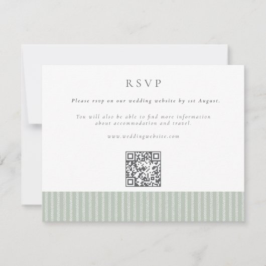 Cartons Réponse Elegant Sage Green Stripes QR Code Wedding (Devant)