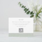 Cartons Réponse Elegant Sage Green Stripes QR Code Wedding (Debout devant)