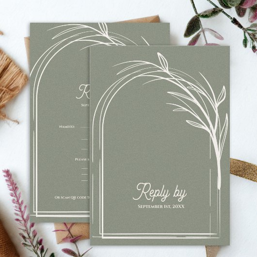 Cartons Réponse Elegant Sage Green With QR Code Wedding Reply By