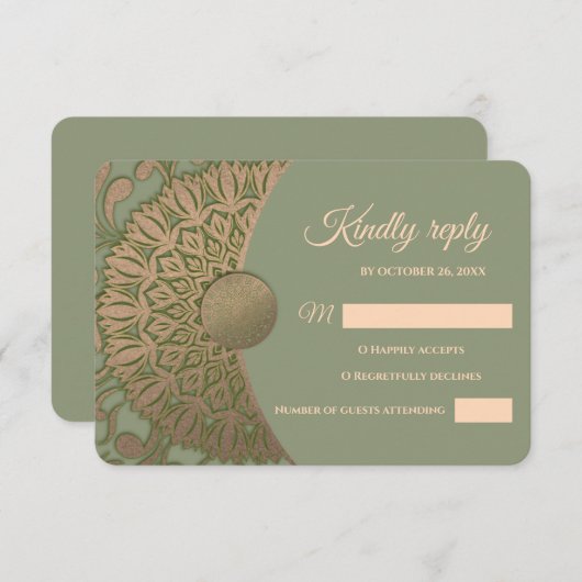 Cartons Réponse Elégant Sage moderne vert & or classique mandala (Devant / Derrière)