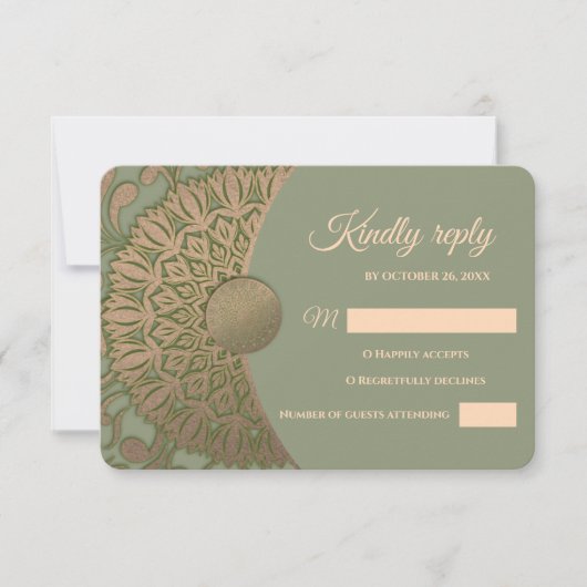 Cartons Réponse Elégant Sage moderne vert & or classique mandala (Devant)