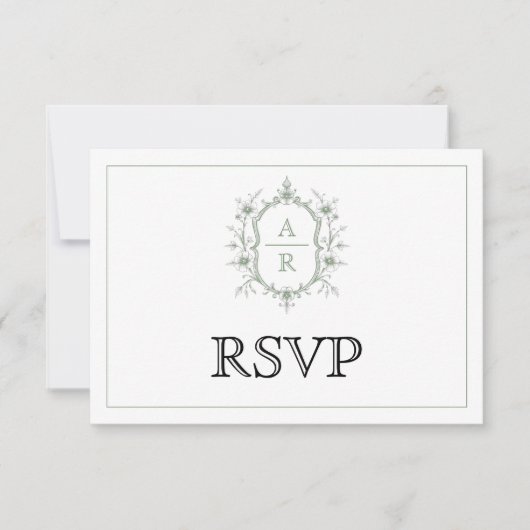 Cartons Réponse Élégant sauge fleurie monographie code QR mariage (Devant)