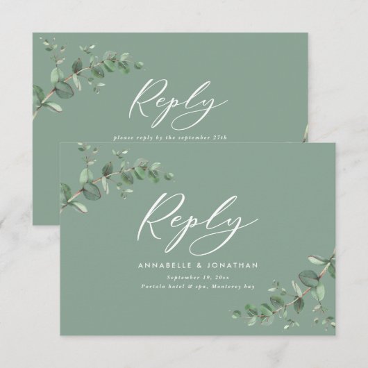 Cartons Réponse Elégant sauge vert Eucalyptus Mariage de verdure (Devant / Derrière)