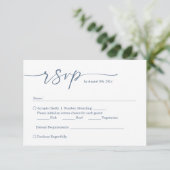 Cartons Réponse Élégant Script bleu Dusty - Simple Mariage chic (Debout devant)