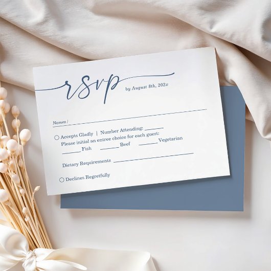 Cartons Réponse Élégant Script bleu Dusty - Simple Mariage chic