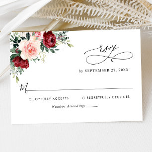 Cartons Réponse Élégant Script Burgundy Blush Floral Mariage