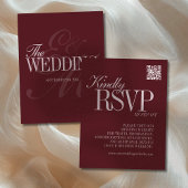 Cartons Réponse Elegant Script Burgundy Red QR Code Formal Wedding
