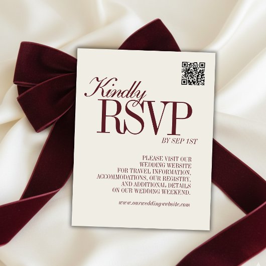 Cartons Réponse Elegant Script Burgundy Red QR Code Formal Wedding