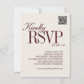 Cartons Réponse Elegant Script Burgundy Red QR Code Formal Wedding (Devant)