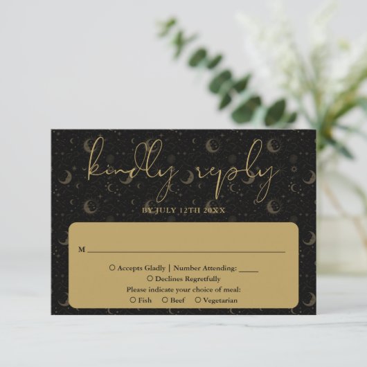 Cartons Réponse Élégant Script Celestial Mariage mystique (Debout devant)