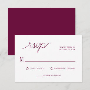 Cartons Réponse Élégant Script Chic Bourgogne Minimal Mariage