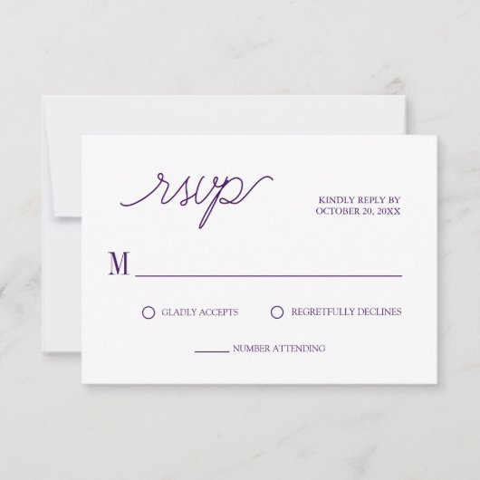 Cartons Réponse Élégant Script chic violet Mariage minimal (Devant)