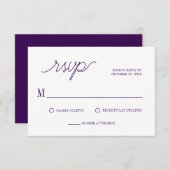 Cartons Réponse Élégant Script chic violet Mariage minimal (Devant / Derrière)