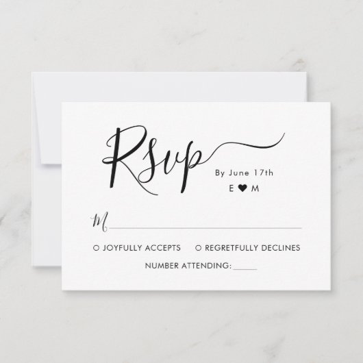 Cartons Réponse Élégant script de calligraphie Monogramme mariage (Devant)