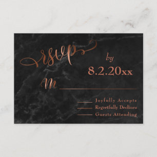 Cartons Réponse Élégant script en cuivre avec mariage en marbre no