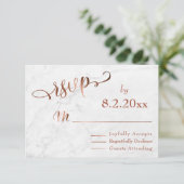 Cartons Réponse Élégant script en cuivre avec mariage Marbre blanc (Debout devant)