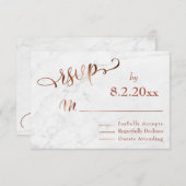 Cartons Réponse Élégant script en cuivre avec mariage Marbre blanc (Devant / Derrière)