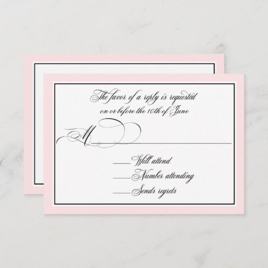 Cartons Réponse Élégant script fleurit avec bordure rose pâle (Devant / Derrière)