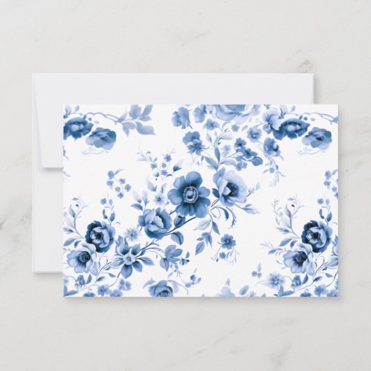 Cartons Réponse Élégant Script Français Blue Floral Toile Mariage (Dos)