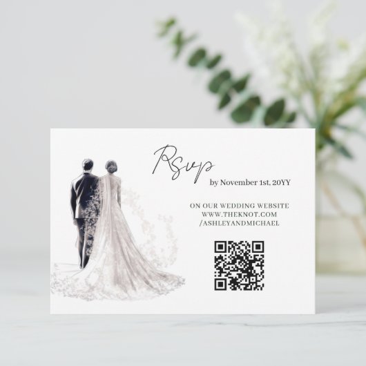 Cartons Réponse Élégant script Mariage traditionnel QR Code (Debout devant)