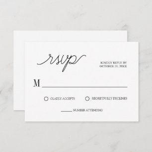 Cartons Réponse Élégant script minimaliste Mariage blanc