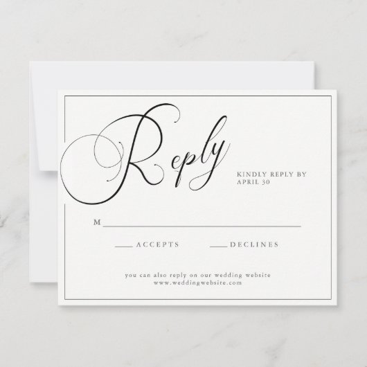 Cartons Réponse Élégant script noir & blanc avec Mariage de site W (Devant)
