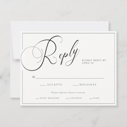 Cartons Réponse Élégant script noir & blanc avec Mariage d'entrée (Devant)