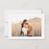 Cartons Réponse Élégant script noir blanc ivoire Mariage photo (Dos)