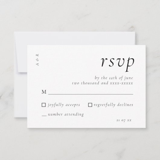 Cartons Réponse Élégant Script noir blanc Mariage simple (Devant)