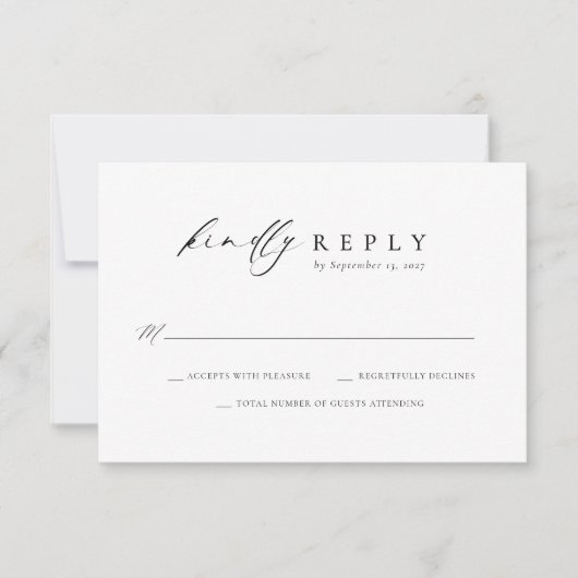 Cartons Réponse Élégant Script noir blanc Mariage simple (Devant)