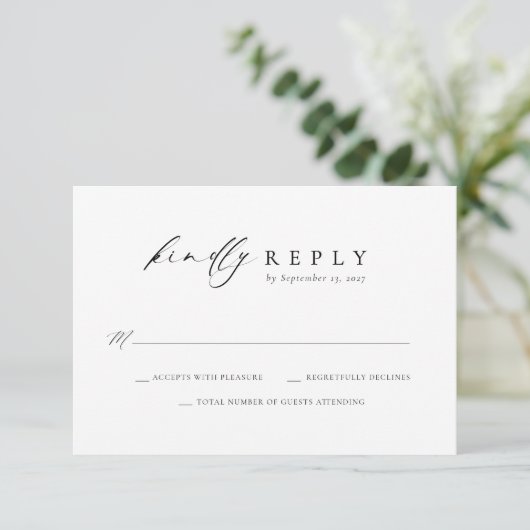Cartons Réponse Élégant Script noir blanc Mariage simple (Debout devant)