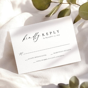 Cartons Réponse Élégant Script noir blanc Mariage simple
