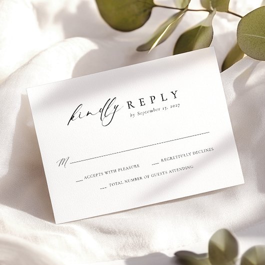 Cartons Réponse Élégant Script noir blanc Mariage simple
