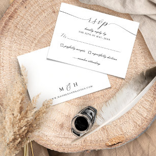 Cartons Réponse Élégant Script noir blanc Mariage simple
