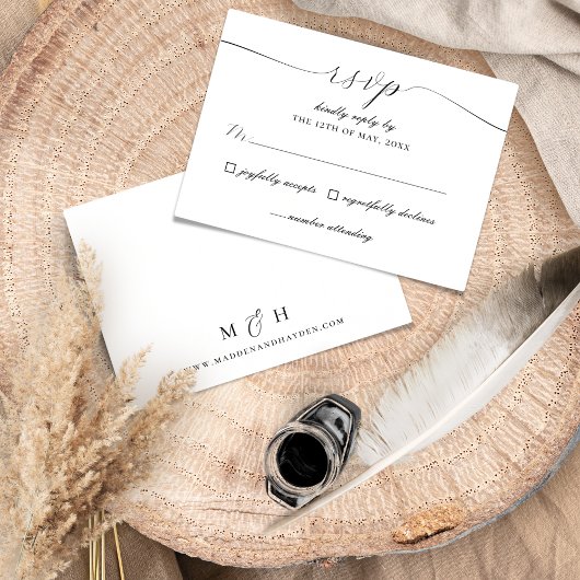 Cartons Réponse Élégant Script noir blanc Mariage simple