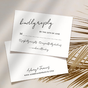 Cartons Réponse Élégant Script noir blanc Mariage simple