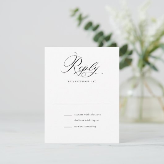 Cartons Réponse Élégant Script noir et blanc Mariage classique (Debout devant)