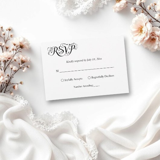Cartons Réponse Élégant Script noir et blanc Mariage Classy