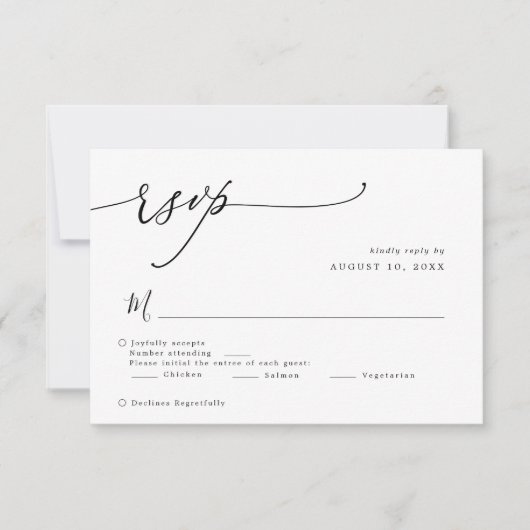 Cartons Réponse Élégant Script noir et blanc Mariage simple (Devant)