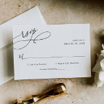 Cartons Réponse Élégant Script noir et blanc Mariage simple<br><div class="desc">Conçue pour coordonner avec notre collection de mariage de script romantique,  cette carte RSVP personnalisable,  dispose d'un texte de calligraphie de script étendu jumelé à un serif élégant et moderne sans police en noir. Éléments correspondants disponibles.</div>