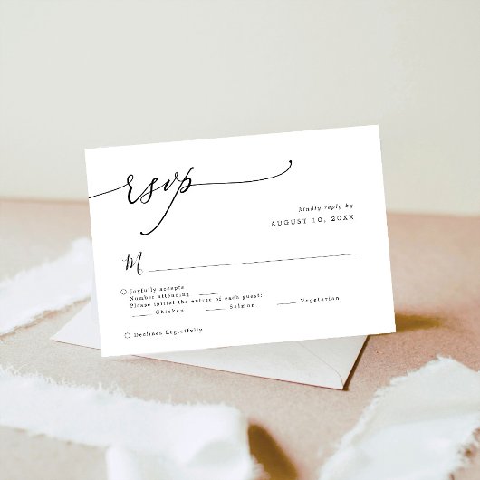 Cartons Réponse Élégant Script noir et blanc Mariage simple