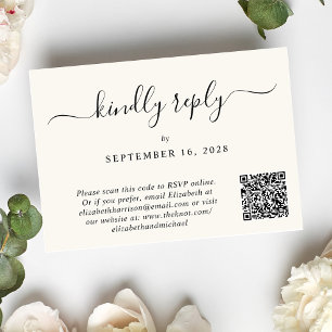 Cartons Réponse Élégant script photo QR Code Cream Mariage